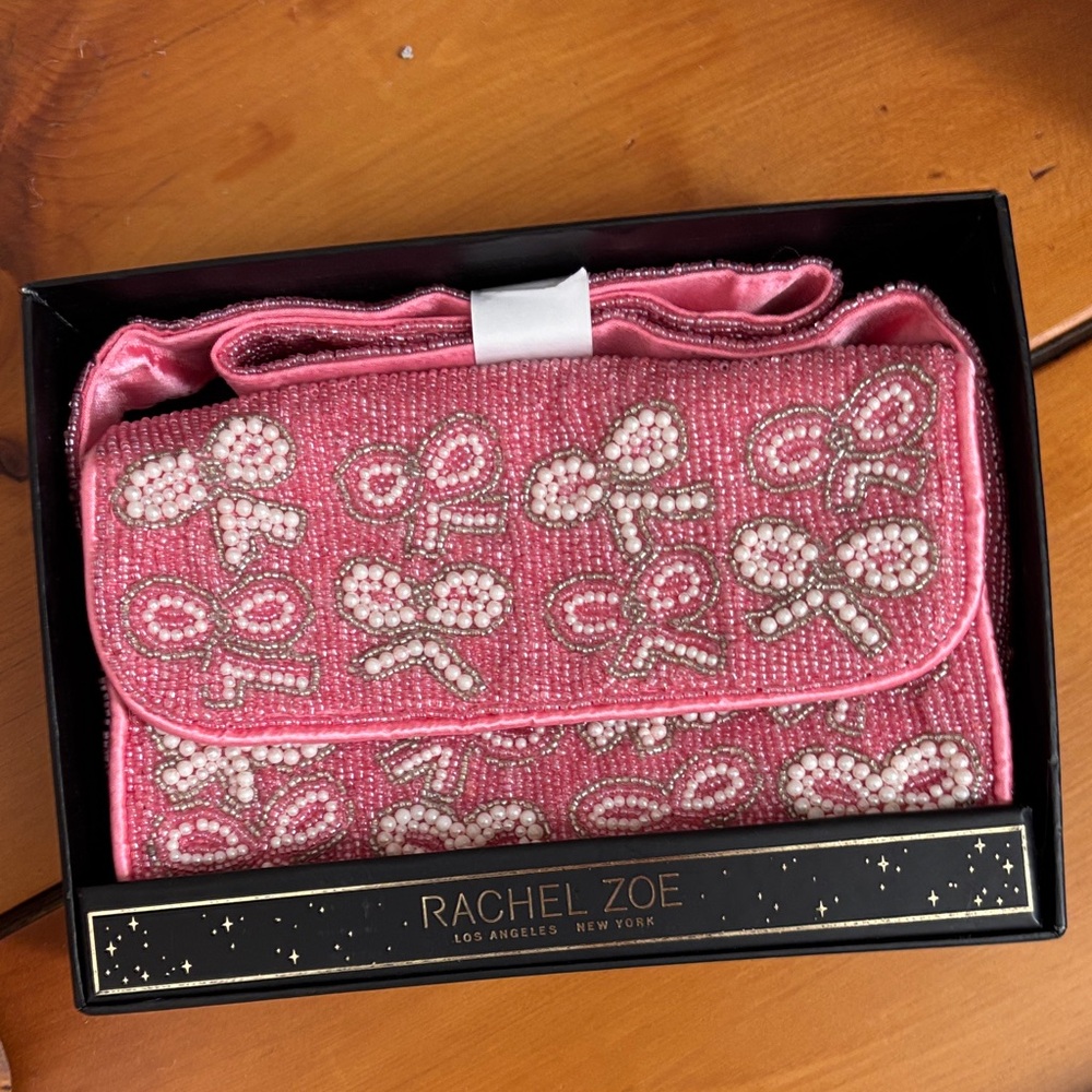 Rachel Zoe Pink Beaded Bow Embellished Clutch